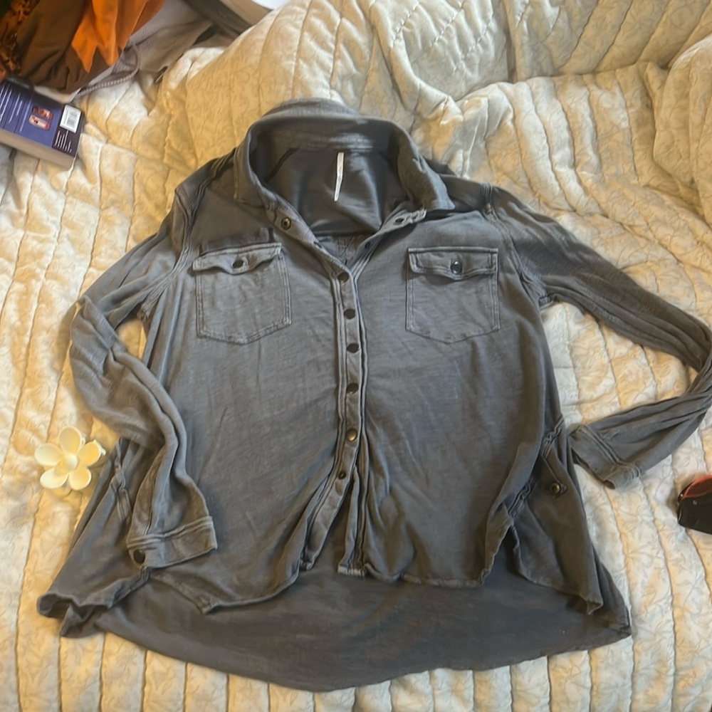 Free people xs grey long sleeve button up